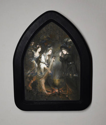 The Three Witches From Macbeth Gothic Halloween Arch Shaped Wooden Framed Print 3"x4", 4"x6"
