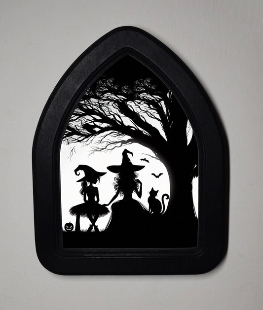 Young Witch In Training Gothic Halloween Arch Shaped Wooden Framed Print 3"x4", 4"x6"
