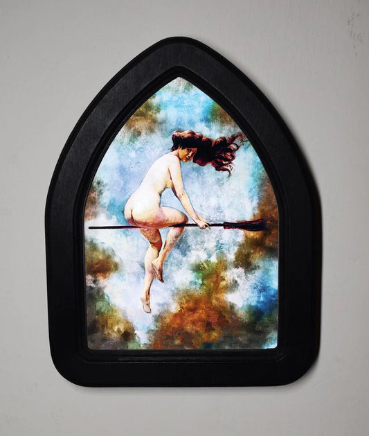 Departure For The Sabbath Albert Joseph Pénot Gothic Halloween Arch Shaped Wooden Framed Print 3"x4", 4"x6"