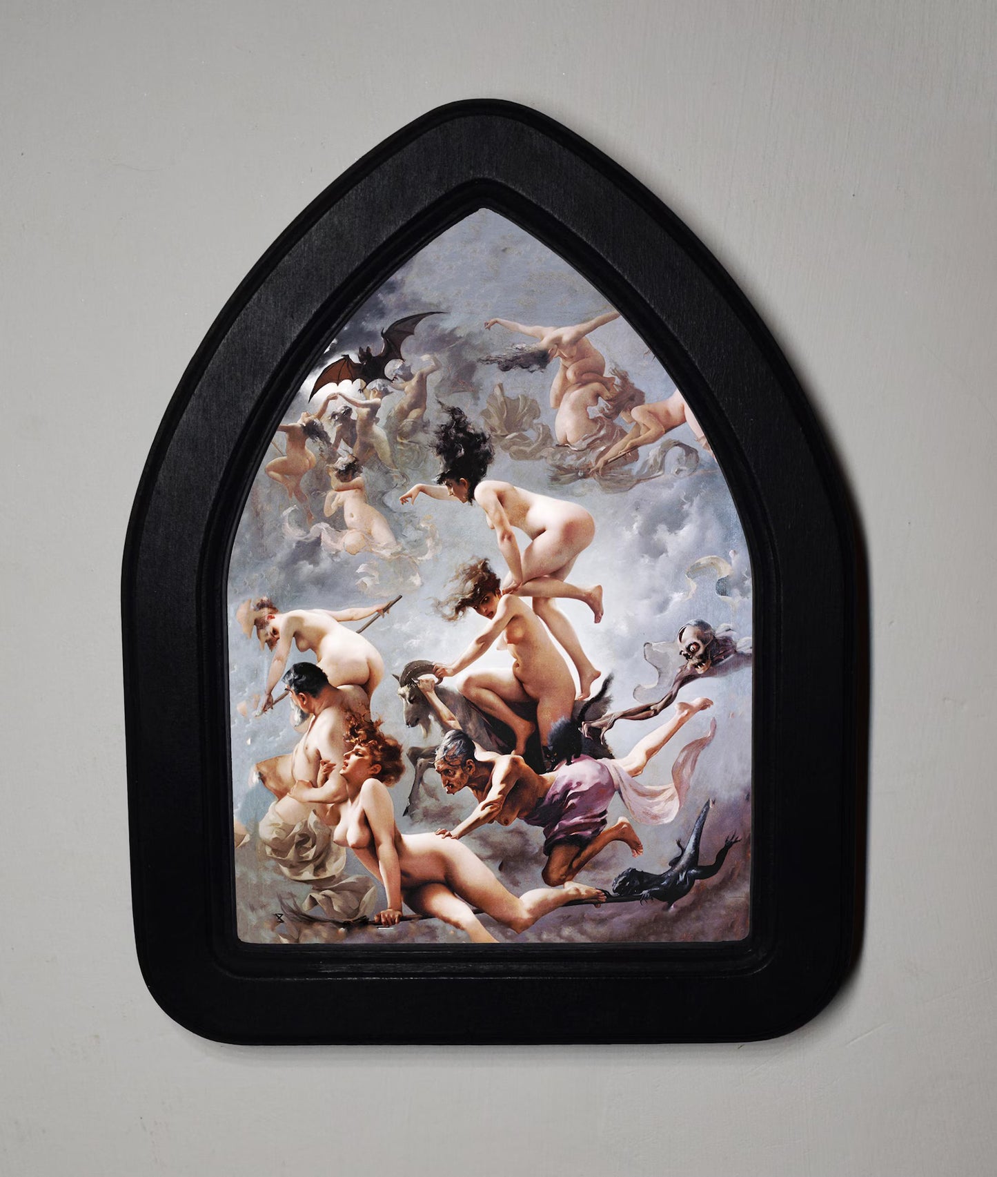 Witches Going To Their Sabbath Luis Ricardo Falero Gothic Halloween Arch Shaped Wooden Framed Print 3"x4", 4"x6"