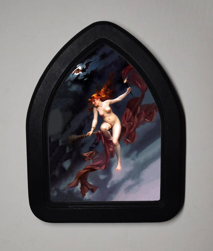Witches Sabbath Luis Ricardo Falero Gothic Halloween Arch Shaped Wooden Framed Print 3"x4", 4"x6"