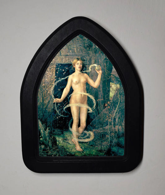 Spring Witch George Wilson Gothic Halloween Arch Shaped Wooden Framed Print 3"x4", 4"x6"