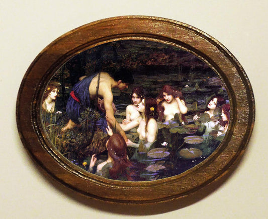 Hylas and The Nymphs John William Waterhouse Light Oak Oval Wooden Framed Classic Art Print 3"x4", 3.5"x5", 4"x6", 5"x7", 6"x8"