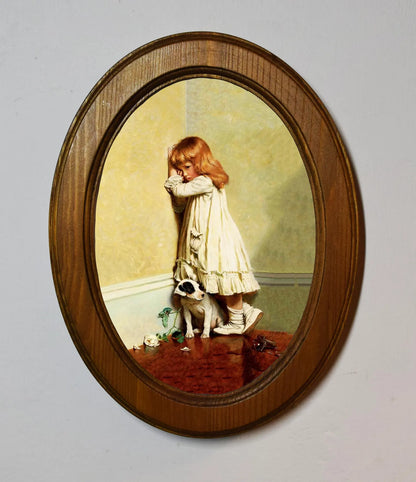 In Disgrace 2 Charles Burton Barber Light Oak Oval Wooden Framed Classic Art Print 3"x4", 3.5"x5", 4"x6", 5"x7", 6"x8"