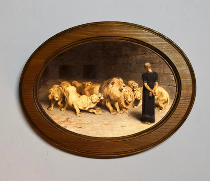 Daniel In The Lions Den Briton Rivière Light Oak Oval Wooden Framed Classic Art Print 3"x4", 3.5"x5", 4"x6", 5"x7", 6"x8"