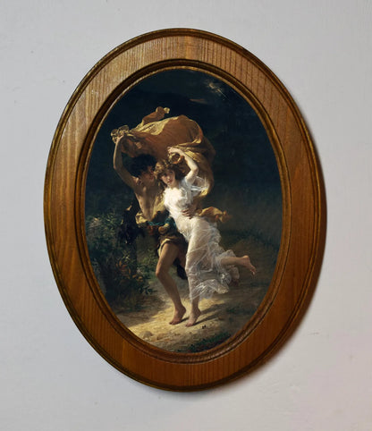 The Storm Pierre Auguste Cot Light Oak Oval Wooden Framed Classic Art Print 3"x4", 3.5"x5", 4"x6", 5"x7", 6"x8"