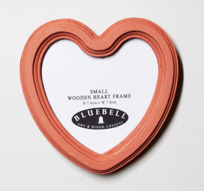 Coral Pink Heart Shaped Wooden Photo Frame 4"x4", 3"x3"