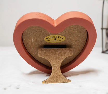 Coral Pink Heart Shaped Wooden Photo Frame 4"x4", 3"x3"