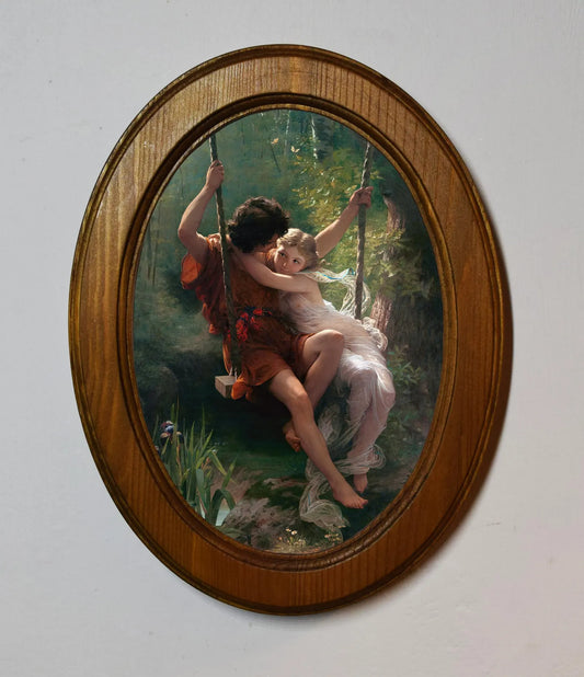 Le Printemps Pierre Auguste Cot Light Oak Oval Wooden Framed Classic Art Print 3"x4", 3.5"x5", 4"x6", 5"x7", 6"x8"