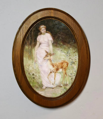 A Willing Captive Frederick Stuart Church Light Oak Oval Wooden Framed Classic Art Print 3"x4", 3.5"x5", 4"x6", 5"x7", 6"x8"