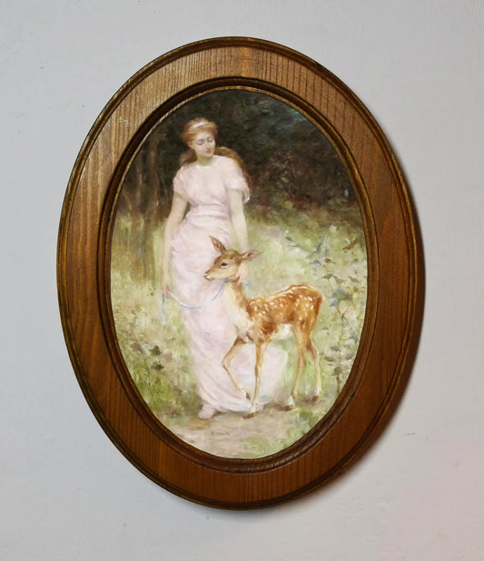 A Willing Captive Frederick Stuart Church Light Oak Oval Wooden Framed Classic Art Print 3"x4", 3.5"x5", 4"x6", 5"x7", 6"x8"