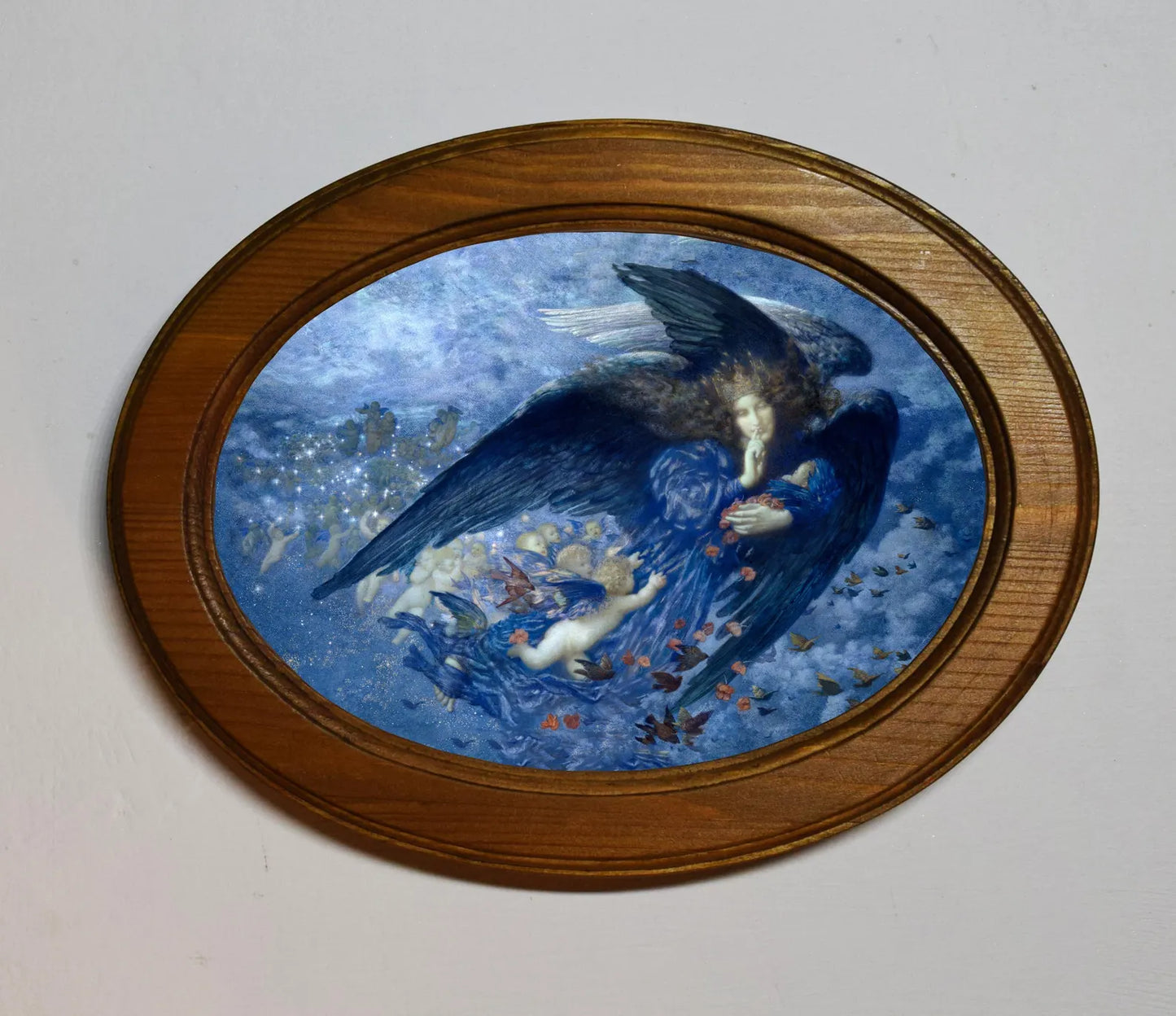 Night With Her Train Of Stars Edward Robert Hughes Light Oak Oval Wooden Framed Classic Art Print 3"x4", 3.5"x5", 4"x6", 5"x7", 6"x8"