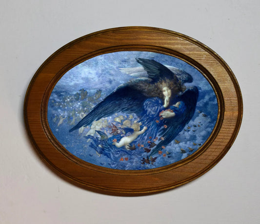 Night With Her Train Of Stars Edward Robert Hughes Light Oak Oval Wooden Framed Classic Art Print 3"x4", 3.5"x5", 4"x6", 5"x7", 6"x8"