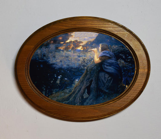 Twilight Fantasies Edward Robert Hughes Light Oak Oval Wooden Framed Classic Art Print 3"x4", 3.5"x5", 4"x6", 5"x7", 6"x8"