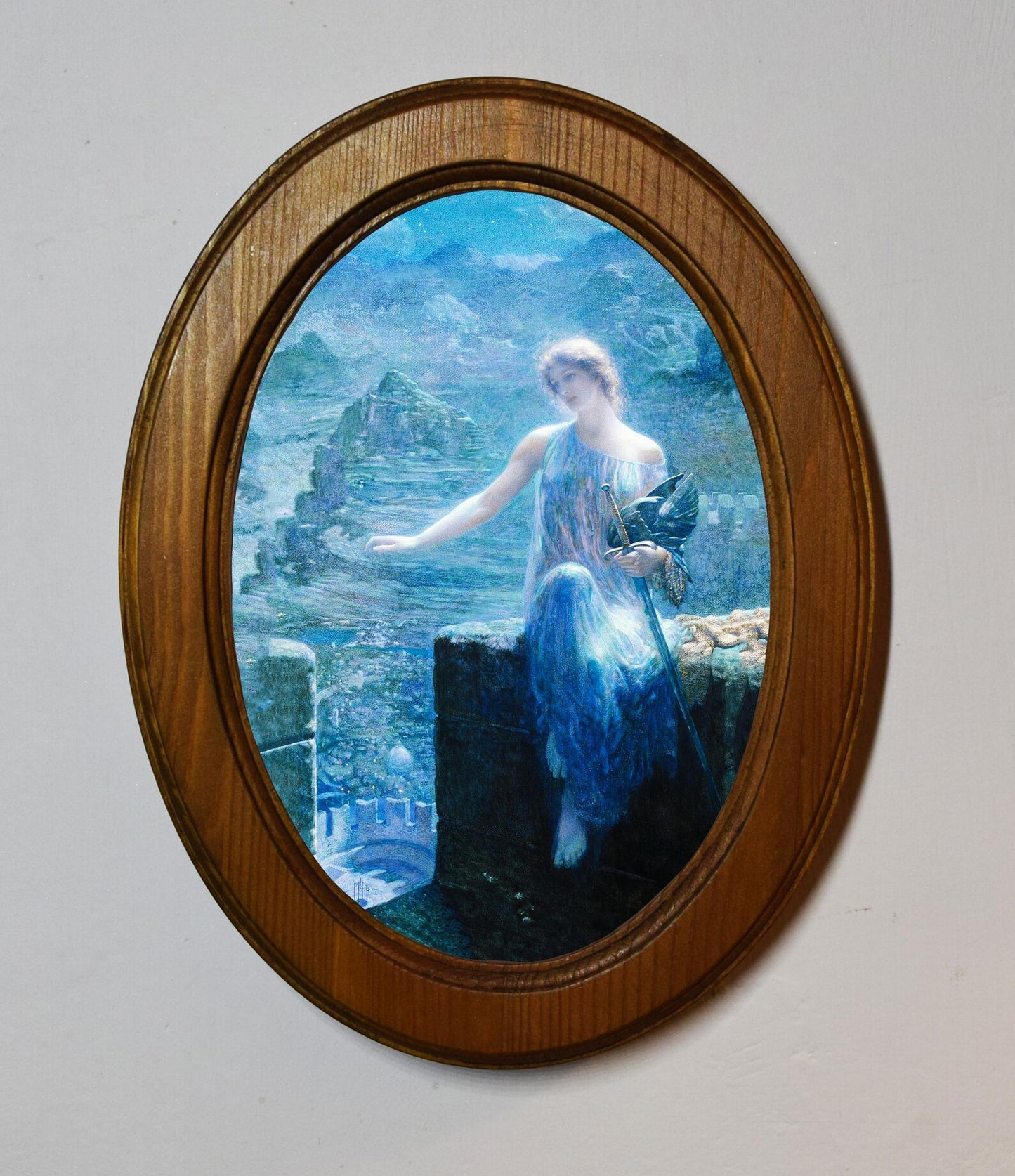 The Valkyries Vigil Edward Robert Hughes Light Oak Oval Wooden Framed Classic Art Print 3"x4", 3.5"x5", 4"x6", 5"x7", 6"x8"