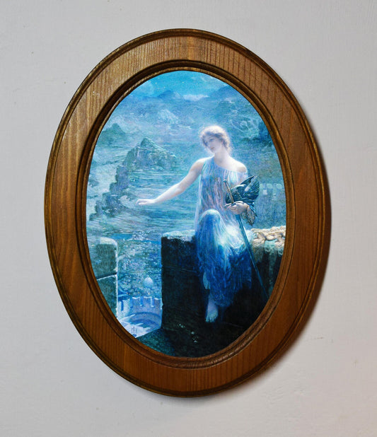 The Valkyries Vigil Edward Robert Hughes Light Oak Oval Wooden Framed Classic Art Print 3"x4", 3.5"x5", 4"x6", 5"x7", 6"x8"